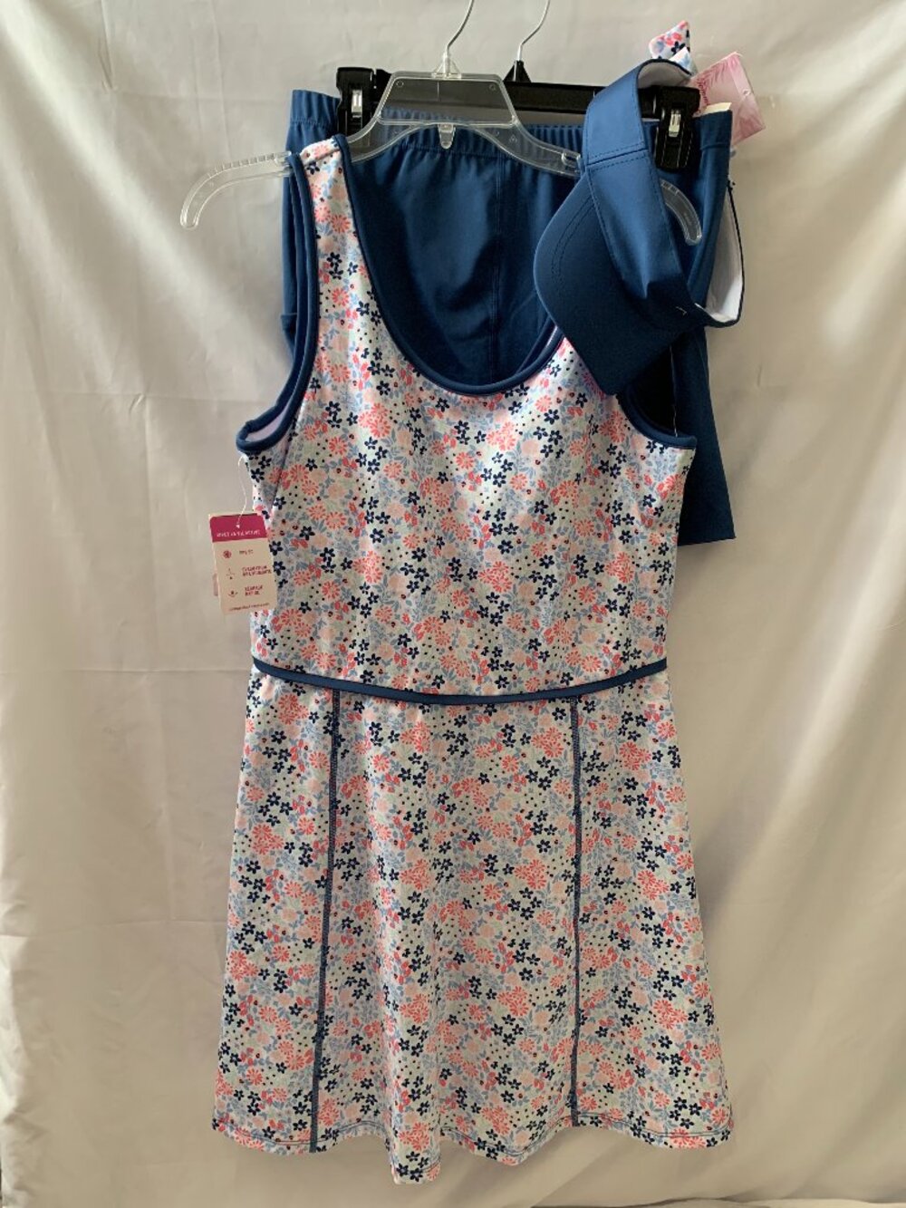 TOMMY BAHAMA Floral Pickleball Tennis Dress, Shorts, Visor Set Sz LARGE